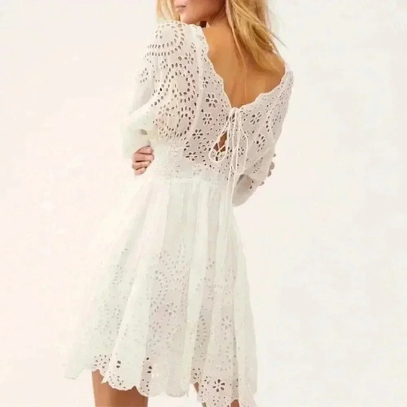 Free People White Lottie Eyelet lace Mini Summer Dress Medium - Picture 9 of 11